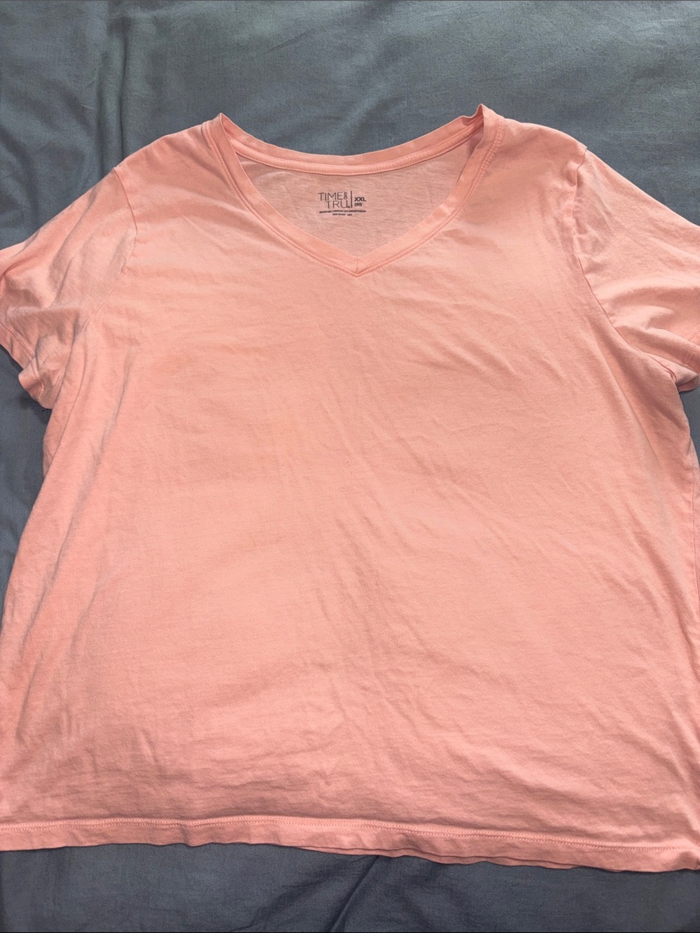 Time and Tru Peach V-Neck Short Sleeve Tee